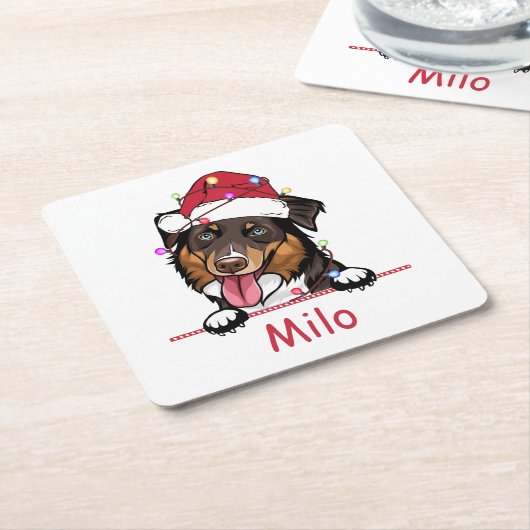 Ruw Collie Hond Gepersonaliseerde Hand Drawing Kartonnen Onderzetters (Schuin)
