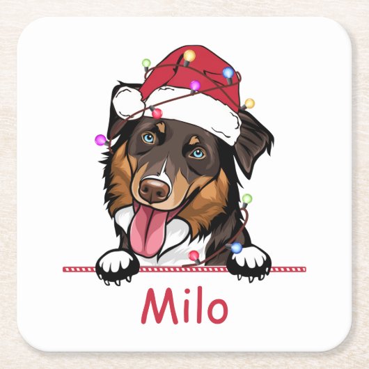 Ruw Collie Hond Gepersonaliseerde Hand Drawing Kartonnen Onderzetters (Voorkant)