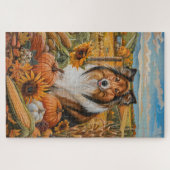 Ruw Collie-hond Herfst Oogst Thanksgiving Legpuzzel (Horizontaal)