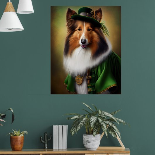 Ruw Collie-hond in St. Patrick's Day-jurk Poster (Woonkamer 1)