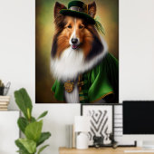 Ruw Collie-hond in St. Patrick's Day-jurk Poster (Thuiskantoor)