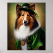 Ruw Collie-hond in St. Patrick's Day-jurk Poster (Voorkant)
