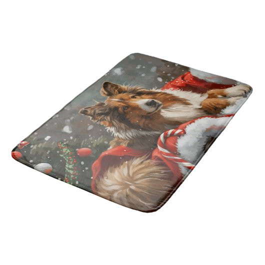 Ruw Collie Hond Kerstfeest Badmat (Gekanteld)