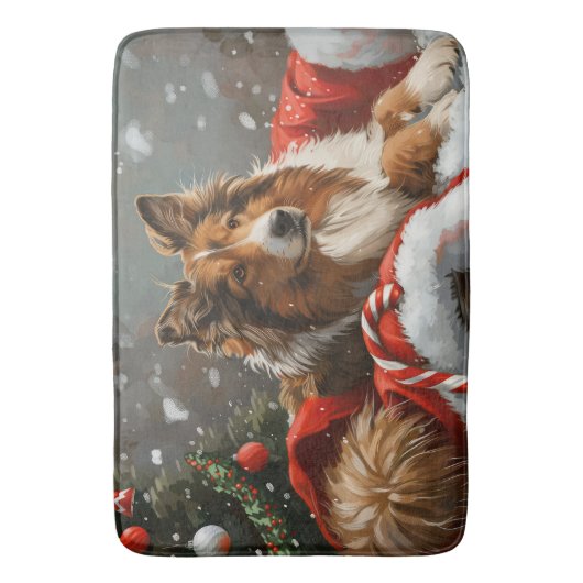 Ruw Collie Hond Kerstfeest Badmat (Voorkant Verticaal)