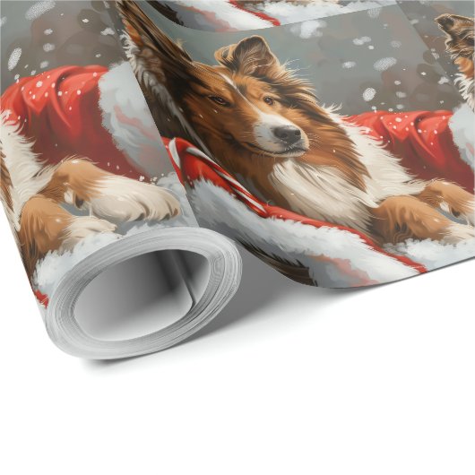 Ruw Collie Hond Kerstfeest Cadeaupapier (Rol Hoek)
