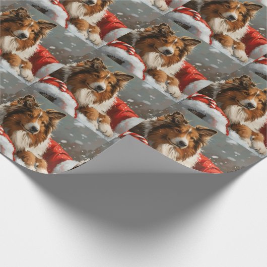 Ruw Collie Hond Kerstfeest Cadeaupapier (Hoek)