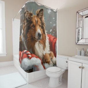 Ruw Collie Hond Kerstfeest Douchegordijn