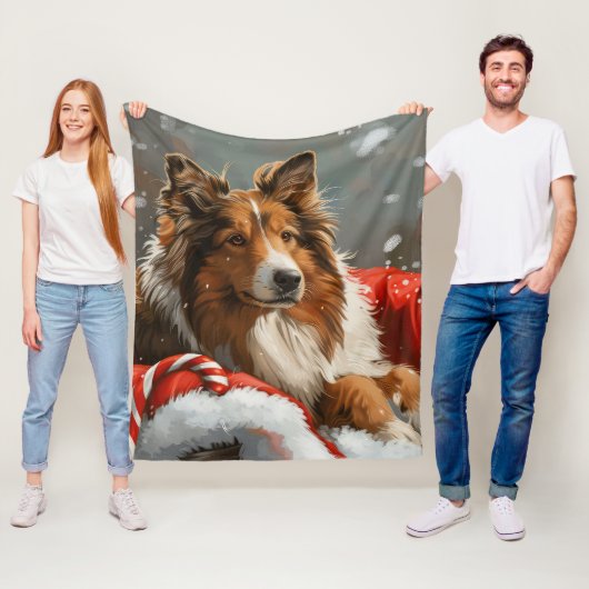 Ruw Collie Hond Kerstfeest Fleece Deken (In situ)