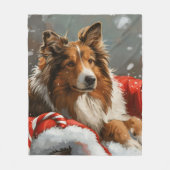 Ruw Collie Hond Kerstfeest Fleece Deken (Voorkant)