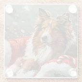 Ruw Collie Hond Kerstfeest Glazen Onderzetter (Achterkant)
