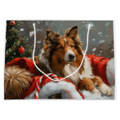 Ruw Collie Hond Kerstfeest Groot Cadeauzakje (Voorkant)