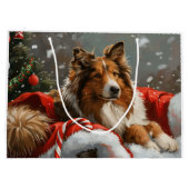Ruw Collie Hond Kerstfeest Groot Cadeauzakje (Achterkant)