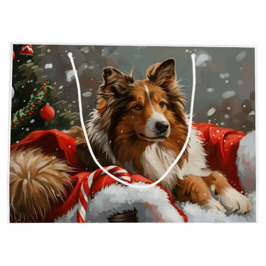 Ruw Collie Hond Kerstfeest Groot Cadeauzakje (Achterkant)