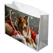 Ruw Collie Hond Kerstfeest Groot Cadeauzakje (Achterkant Gekanteld)