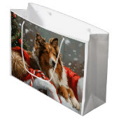 Ruw Collie Hond Kerstfeest Groot Cadeauzakje (Voorkant Gekanteld)