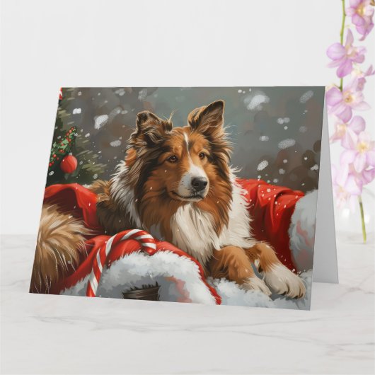 Ruw Collie Hond Kerstfeest Kaart (Orchidee)