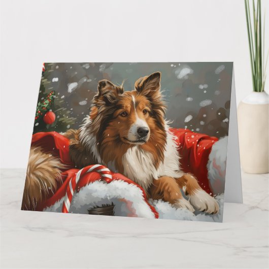Ruw Collie Hond Kerstfeest Kaart (Voorkant)