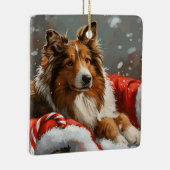 Ruw Collie Hond Kerstfeest Keramisch Ornament (Rechts)