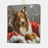 Ruw Collie Hond Kerstfeest Keramisch Ornament (Links)