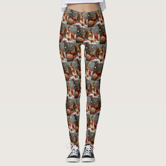 Ruw Collie Hond Kerstfeest Leggings (Voorkant)