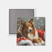 Ruw Collie Hond Kerstfeest Magneet (Voorkant / Achterkant)