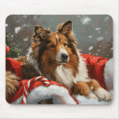 Ruw Collie Hond Kerstfeest Muismat (Voorkant)