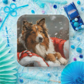 Ruw Collie Hond Kerstfeest Papieren Bordje (Feest)