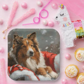 Ruw Collie Hond Kerstfeest Papieren Bordje (Feest)
