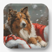 Ruw Collie Hond Kerstfeest Papieren Bordje (Voorkant)