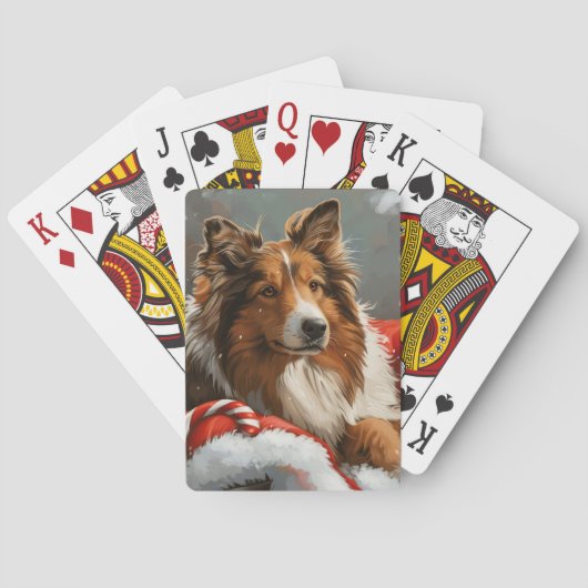 Ruw Collie Hond Kerstfeest Pokerkaarten (Achterkant)