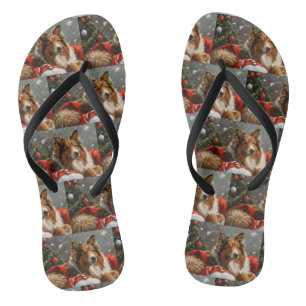 Ruw Collie Hond Kerstfeest Teenslippers
