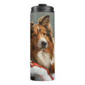 Ruw Collie Hond Kerstfeest Thermosbeker (Voorkant)