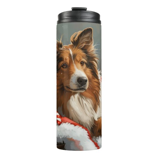 Ruw Collie Hond Kerstfeest Thermosbeker (Voorkant)