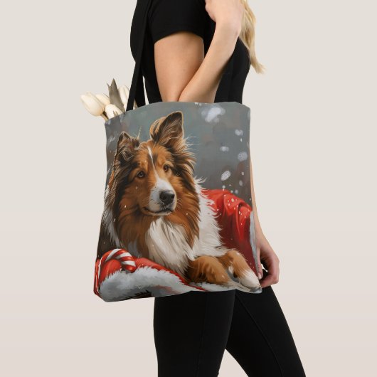 Ruw Collie Hond Kerstfeest Tote Bag (Dichtbij)