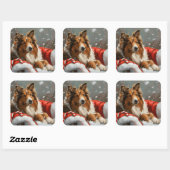 Ruw Collie Hond Kerstfeest Vierkante Sticker (Vel)