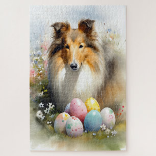 Ruw Collie-hond met Pasen Eieren Vakantie Legpuzzel