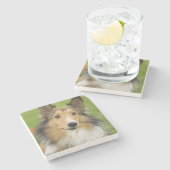 Ruw Collie, hond Stenen Onderzetter (Zijkant)