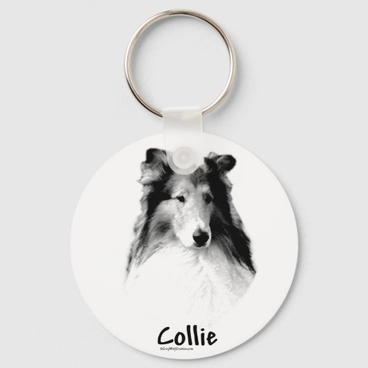 Ruw Collie Houtskool Sleutelhanger (Voorkant)