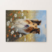 Ruw Collie in Bloemengebied Legpuzzel (Horizontaal)