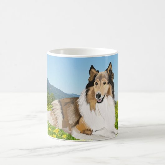 Ruw collie in een Buutercup beemdje Koffiemok (Center)