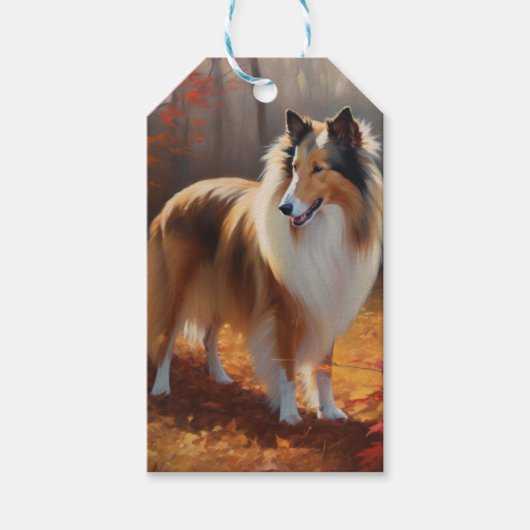 Ruw Collie in herfstbladeren val inspireert Cadeaulabel (Voorkant)