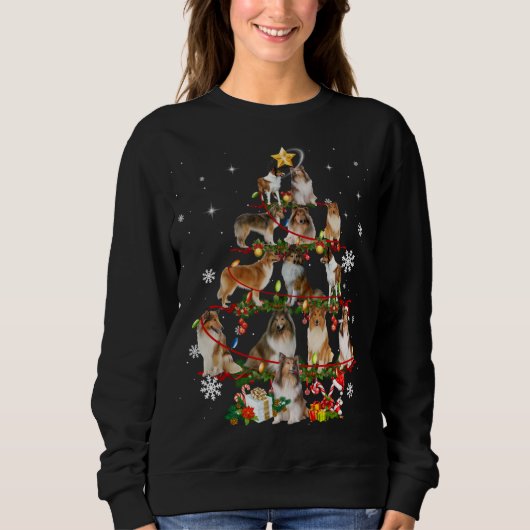 Ruw Collie Kerstboom Lichten Sweater Hond Chr (Voorkant)