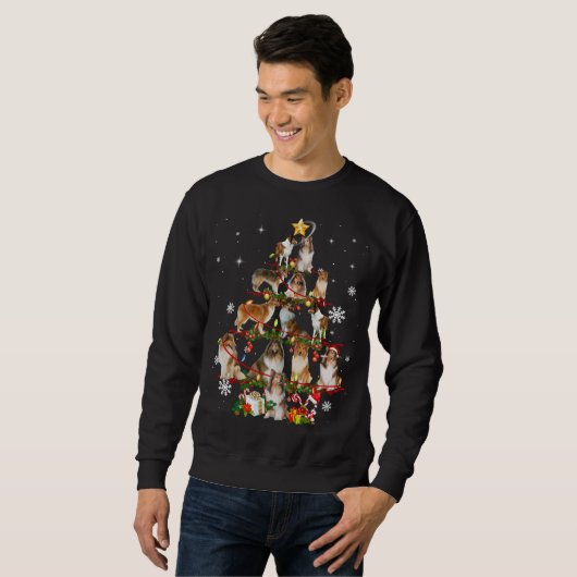 Ruw Collie Kerstboom Lichten Sweater Hond Chr (Voorkant volledig)