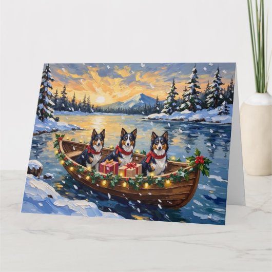 Ruw Collie Kerstboot Vakantie Kaart (Voorkant)