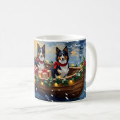 Ruw Collie Kerstboot Vakantie Koffiemok (Voorkant rechts)