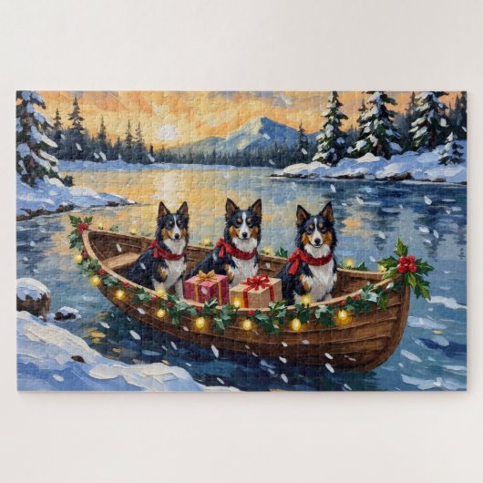 Ruw Collie Kerstboot Vakantie Legpuzzel (Horizontaal)