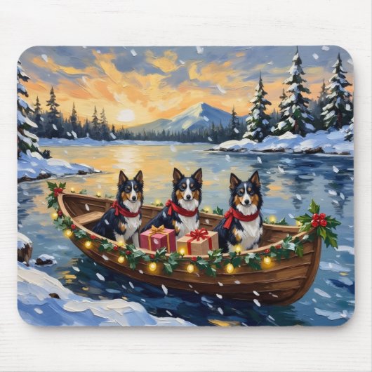 Ruw Collie Kerstboot Vakantie Muismat (Voorkant)