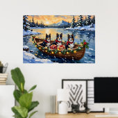 Ruw Collie Kerstboot Vakantie Poster (Thuiskantoor)