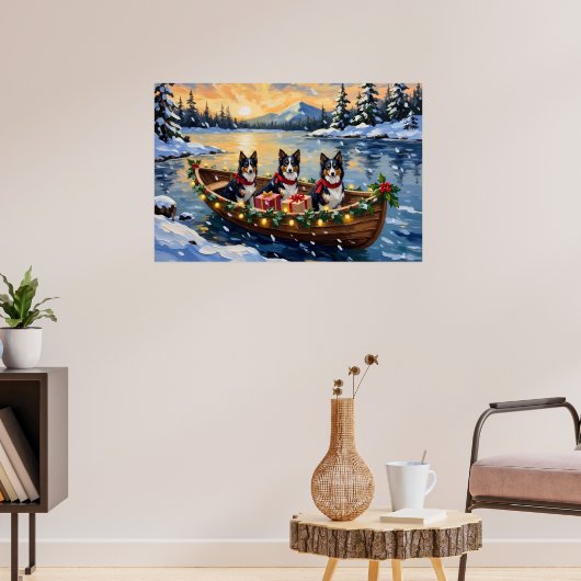 Ruw Collie Kerstboot Vakantie Poster (Woonkamer 3)