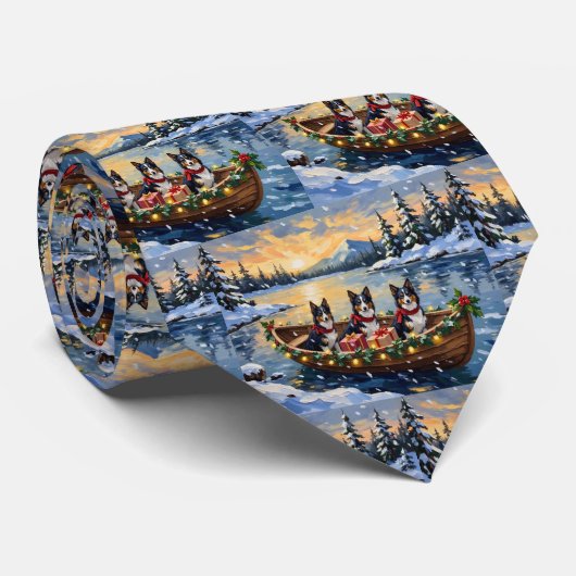 Ruw Collie Kerstboot Vakantie Stropdas (Opgerold)